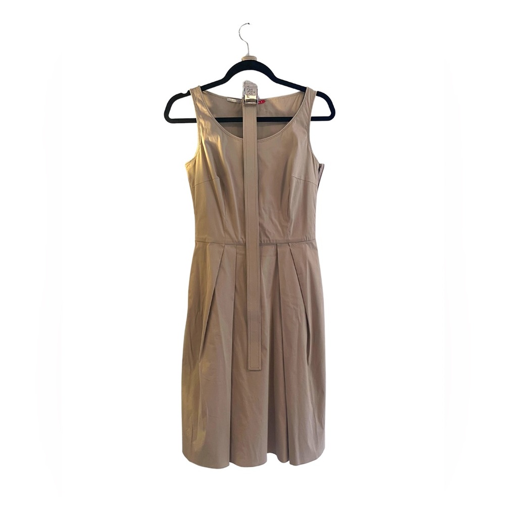 Prada Tan Poplin Sleeveless Knee Length Dress with Belt